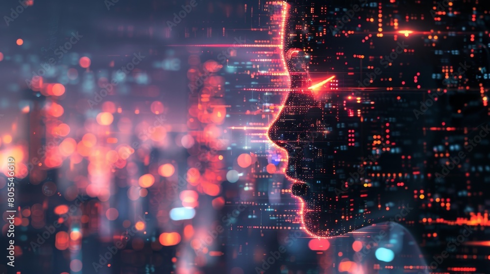 Digital Human in Cityscape. Future Technology Concept. AI Integration. Digital Human in Cityscape. Future Technology Concept. AI Integration.
