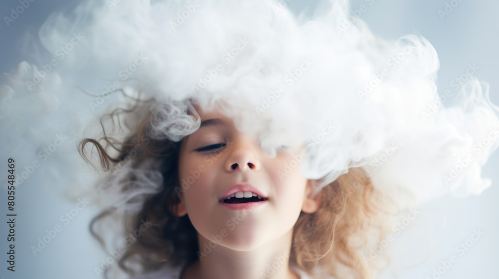 Child Playing with White Cloud Smoke