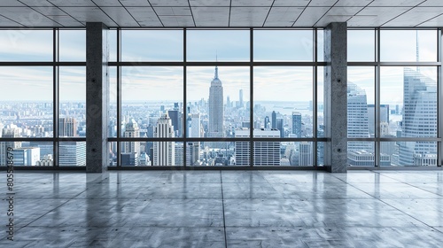 Modern Office Interior with Panoramic City View and Large Windows