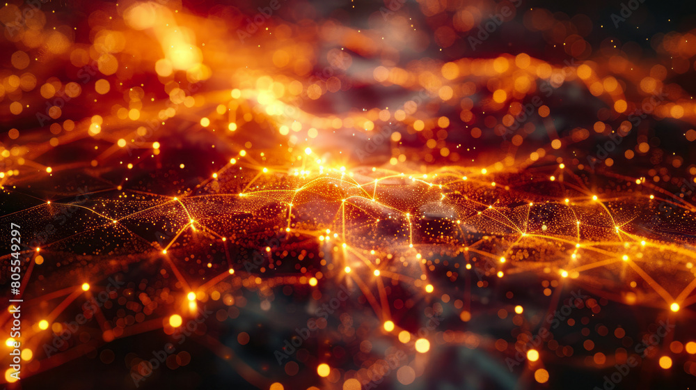Abstract neural network with glowing connections and light pulses Abstract neural network with glowing connections and light pulses