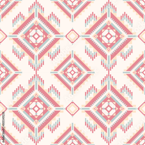 Abstract pastel color tribal Navajo vector seamless pattern,Geometric Ethnic,native american tribal for Wallpaper, cloth design, fabric, paper, cover, textile, weave, wrapping on soft white background
