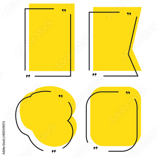 Quote box frame set. Texting quote boxes. Templates of texting black line quote frames for definition, remark, and citation design. Vector illustration. 