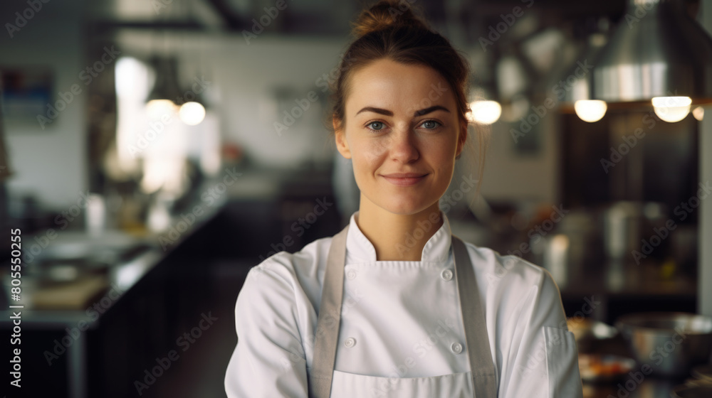 Smiling Female Chef in a Modern Kitchen Smiling Female Chef in a Modern Kitchen