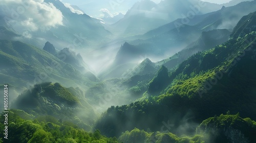 Amazing nature scenery, mountains under morning mist © somneuk