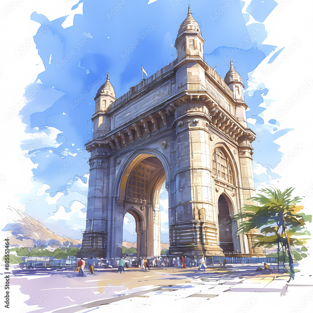 A Joyful Postcard Illustration of India Gate in New Delhi, Celebrating Maharashtra Day