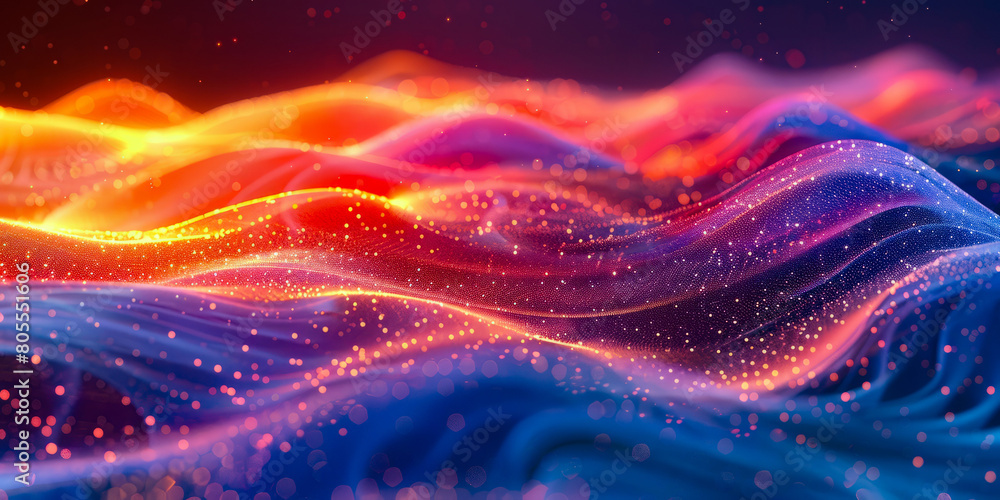 Waves of digital sound rippling across a dynamic gradient-colored background Waves of digital sound rippling across a dynamic gradient-colored background