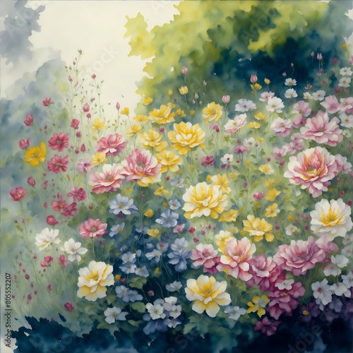 Beautiful and elegant oil painting flowers. A canvas of multicolor flowers in oil painting © Saba