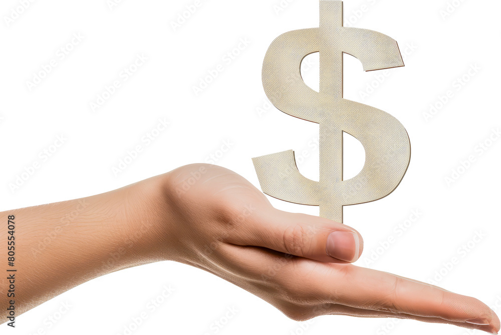 Hand holding a dollar symbol cut out on transparent background Hand holding a dollar symbol cut out on transparent background
