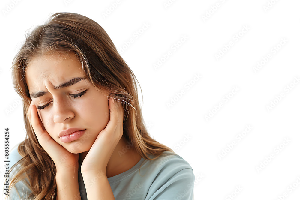 young male holding her cheek with hand, suffering from bad tooth ache on isolated transparent background young male holding her cheek with hand, suffering from bad tooth ache on isolated transparent background