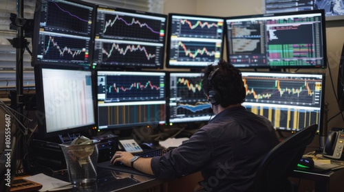 A professional trader monitoring gold price movements on multiple screens, leveraging technical analysis for profitable trading strategies.