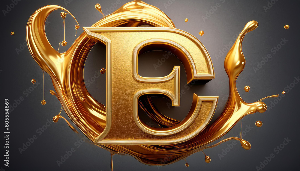 letter E in golden drip effect, shiny metallic, logo, hyper realistic, ultra detailed, high resolution, 3d rendering letter E in golden drip effect, shiny metallic, logo, hyper realistic, ultra detailed, high resolution, 3d rendering