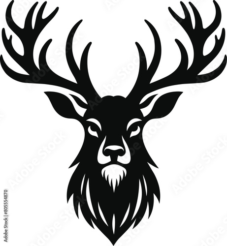 Horned elk deer head silhouette vector Illustration