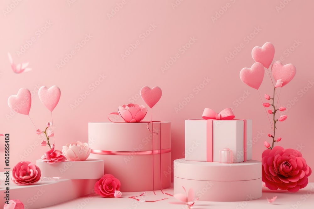 Boxes decorated with pink flowers and hearts, perfect for gift giving Boxes decorated with pink flowers and hearts, perfect for gift giving