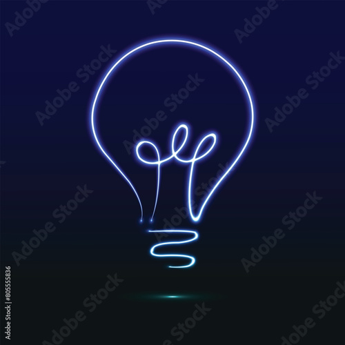 Neon Light bulb. Blue Light Neon Lamp. Glowing neon line. Concept of idea icon isolated on black background. Good idea concept. Energy and idea symbol. Inspiration concept. Vector illustration. 