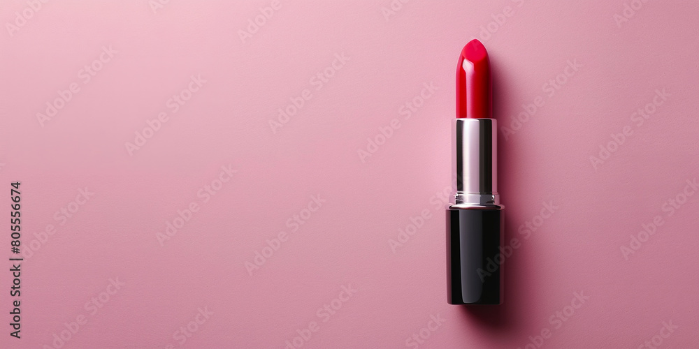 a red lipstick against pink background with copy space a red lipstick against pink background with copy space