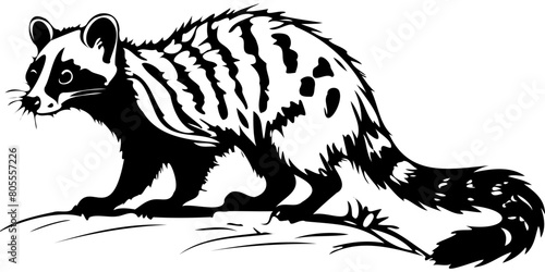 Isolated Banded Palm Civet drawing, animal head, line art black realistic sketches painting photo