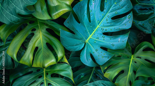 Close up on Big foliage Tropical leaves, green leaves