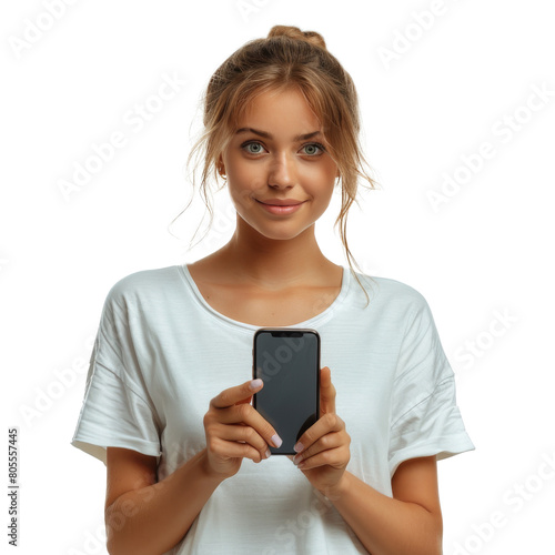Woman Holding a Smart Phone in Her Right Hand