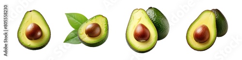Collection set of avocados isolated on transparent background