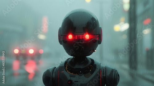 Robot With Red Light on Head