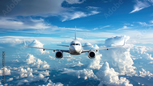 Photo Of Airplane On Clear Blue Sky With Clouds