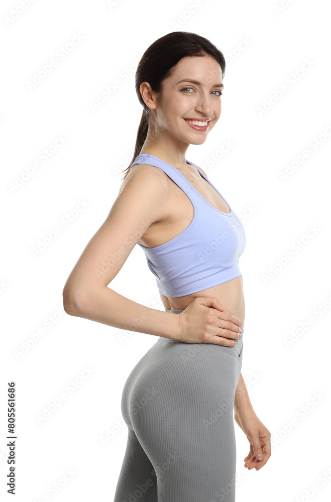 Happy young woman with slim body isolated on white Happy young woman with slim body isolated on white