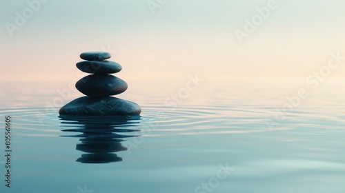 Zen Pebble Stone Balanced Tower In Water Backdrop