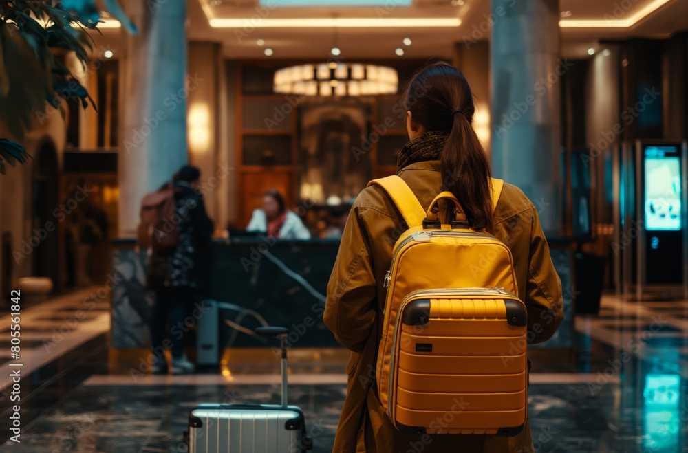 Naklejka premium Guest approaching hotel reception