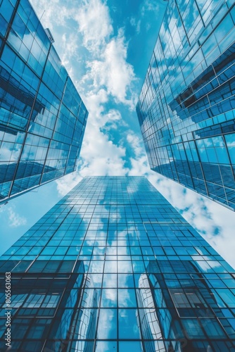 Tall building with windows against sky background. Suitable for architectural concepts