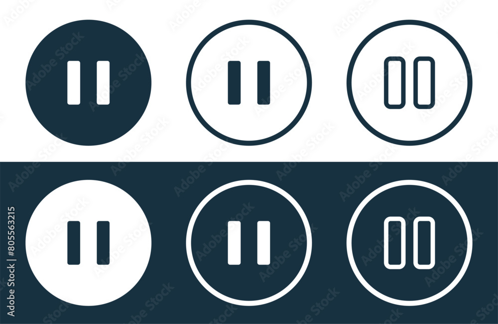 Set of Pause icons isolated flat and outline style vector illustration Set of Pause icons isolated flat and outline style vector illustration