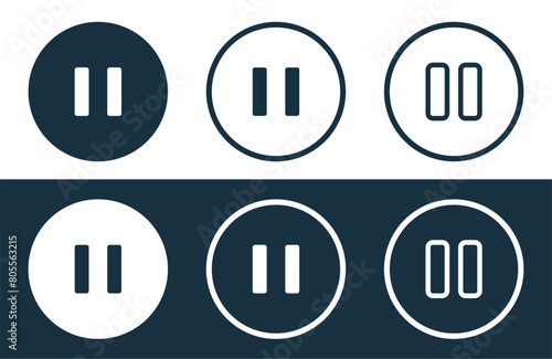 Set of Pause icons isolated flat and outline style vector illustration