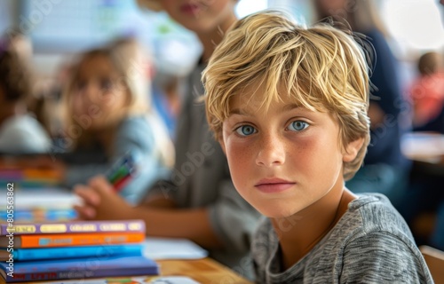 Group of Children Sitting at Desks With Books