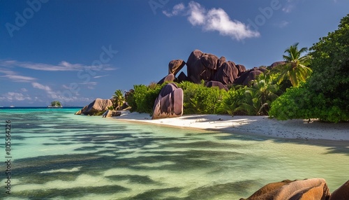 paradise beach on the island of la digue in the seychelles anse source d argent photo