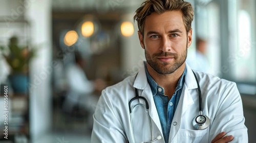 Man With Stethoscope Standing Arms Crossed