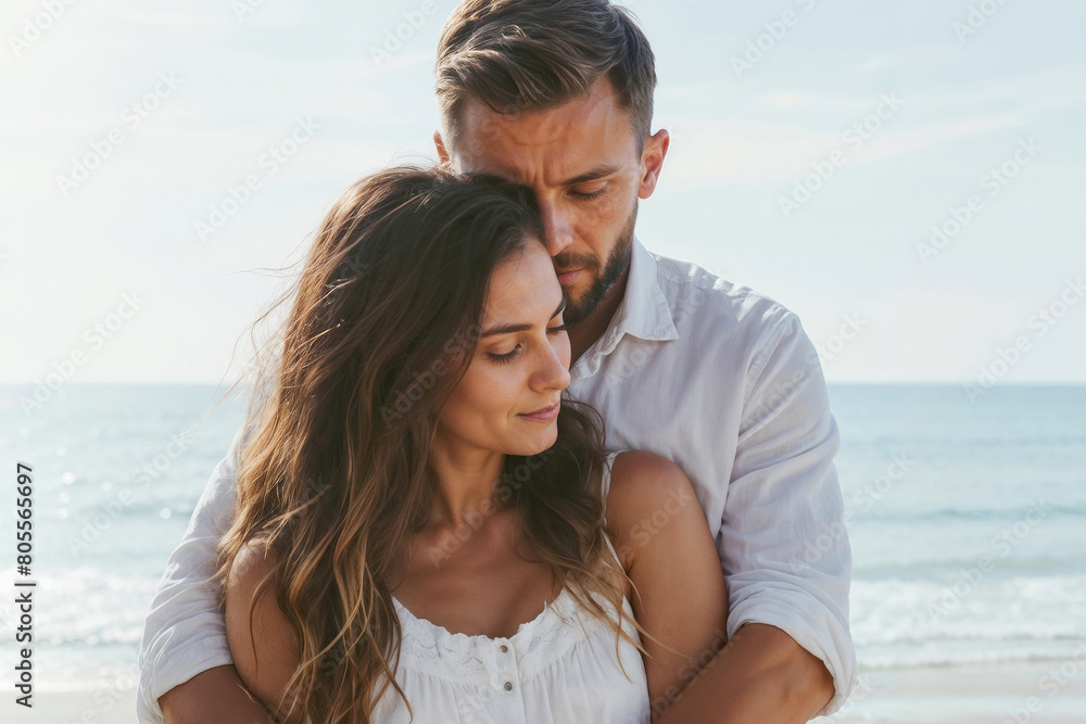 European couple is hugging. Scene is happy and romantic European couple is hugging. Scene is happy and romantic