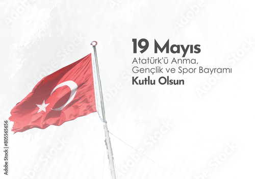 19 Mayıs Atatürk'ü Anma, Gençlik ve Spor Bayramı tasarımı. Translation:19 May Commemoration of Atatürk, Youth and Sports Day design.