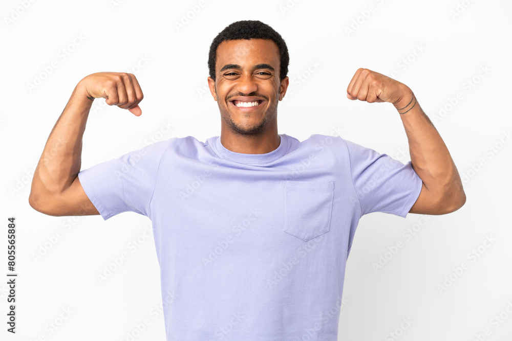 African American handsome man on isolated white background doing strong gesture African American handsome man on isolated white background doing strong gesture