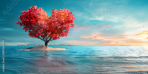 Tree in the shape of a heart  in sea 
