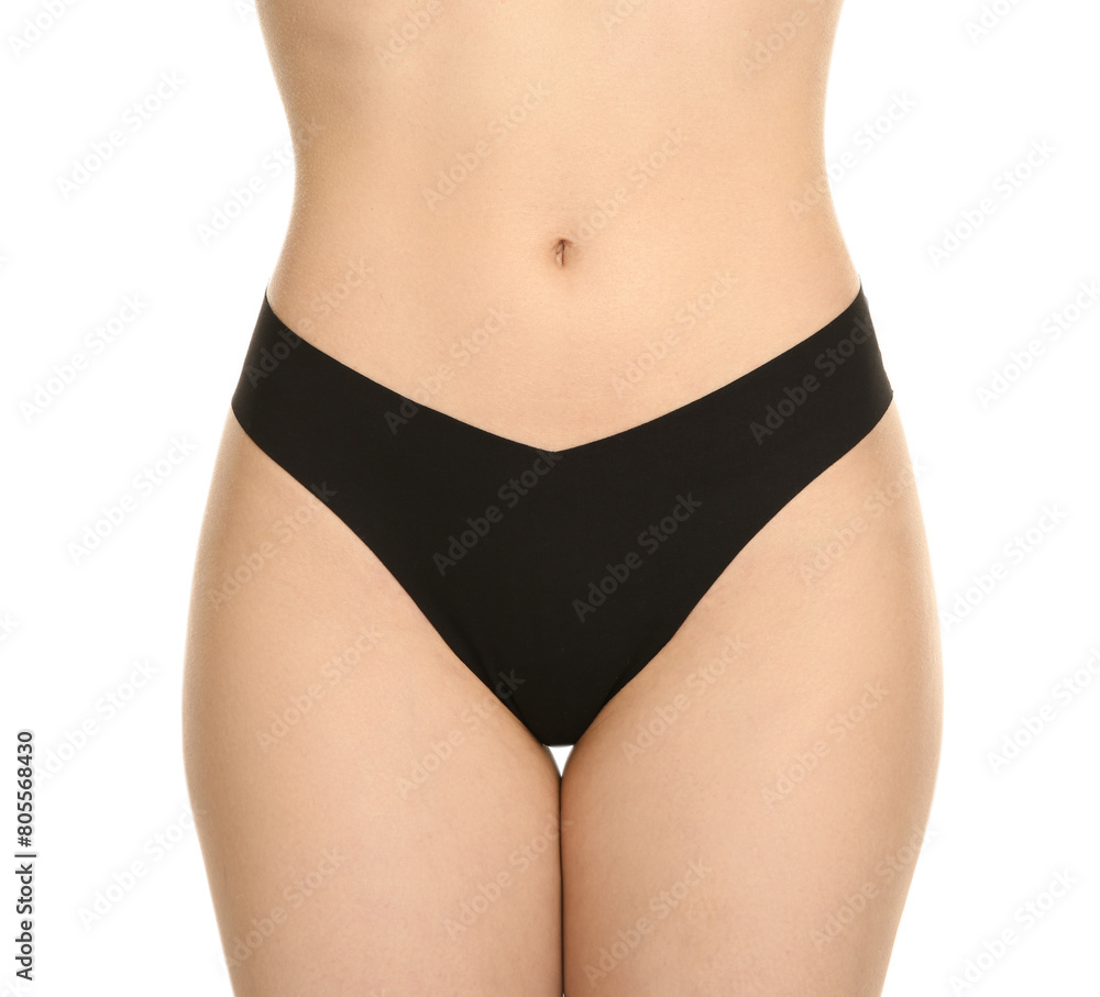 Gynecology. Woman in underwear on white background, closeup Gynecology. Woman in underwear on white background, closeup