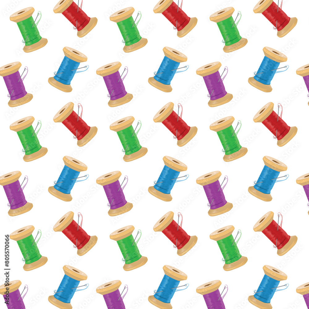 Seamless pattern with threads and needles. Vector background with tools and accessories for needlework and sewing. Seamless pattern with threads and needles. Vector background with tools and accessories for needlework and sewing.