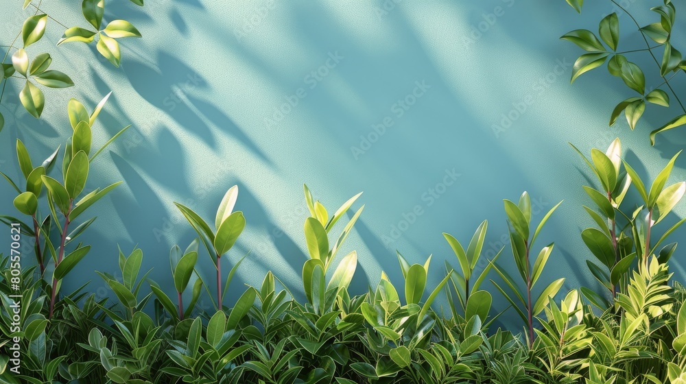 Fototapeta premium Blue Wall With Green Plants