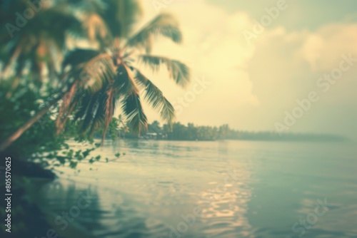 Scenic view of palm trees by a body of water. Perfect for travel and nature themes