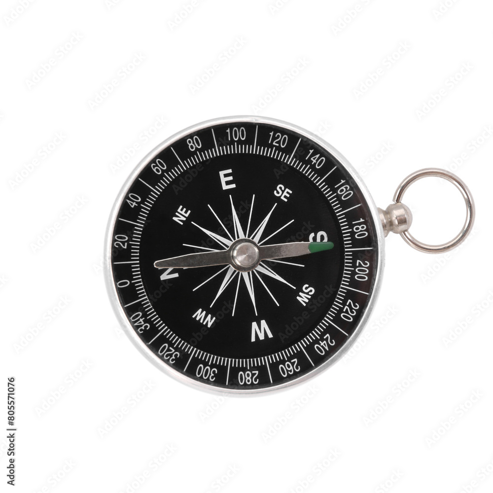 One compass isolated on white, top view. Tourist equipment One compass isolated on white, top view. Tourist equipment