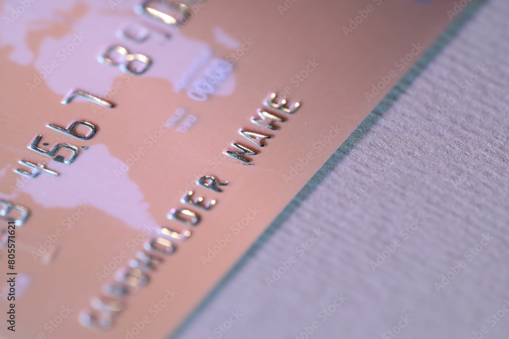 One credit card on light background, closeup One credit card on light background, closeup