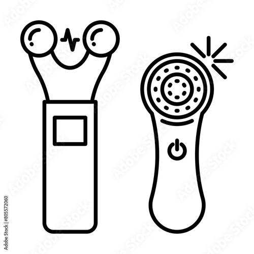 Microcurrent, line icon. Beauty electrotherapy devices for skin. Beauty, makeup, treatment, skin care, routine. Minimalist linear illustration, simple pictogram, editable strokes.