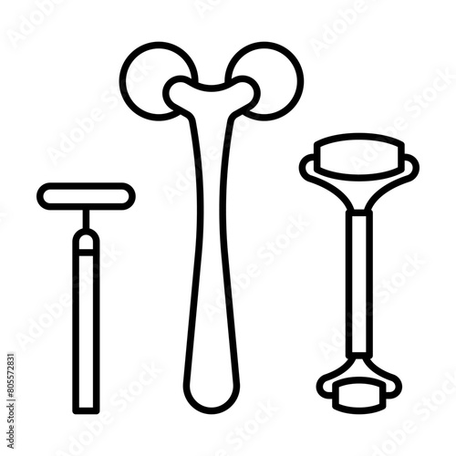 Face Roller set, line icon. Jade roller for skin, facial massager, anti-puff eye roller. Beauty, massage, treatment, skin care. Minimalist linear illustration, simple pictogram, editable strokes