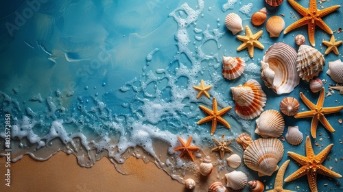 Starfish and Hats on Beach Sand © olegganko