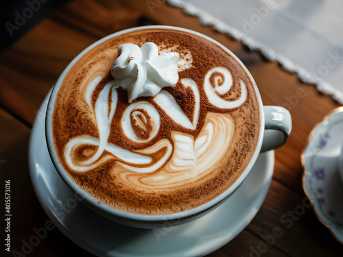 Taza de café con la palabra de amor en arte