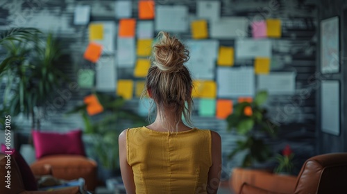 Woman With Long Hair Standing in Front of Desk