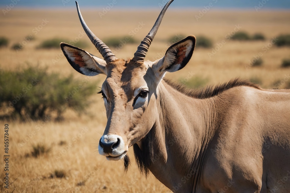 top close and full framed view of Eland head , detailed and sharp textures, large depth of field